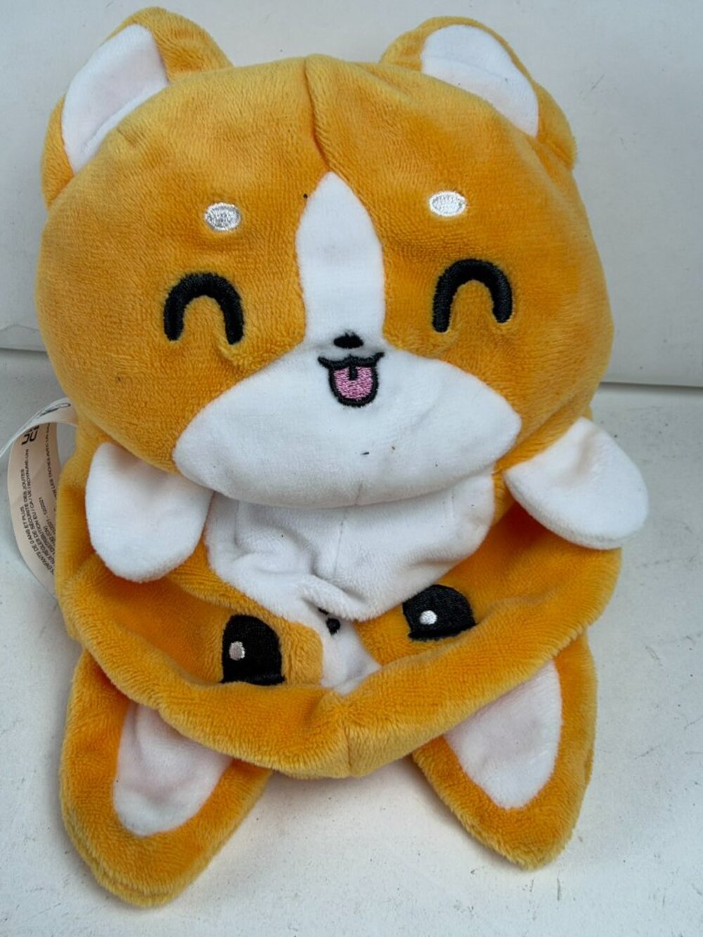 TeeTurtle Reversible Corgi Dog Plushie Orange Yellow Happy Mood Stuffed Toy 4.5"